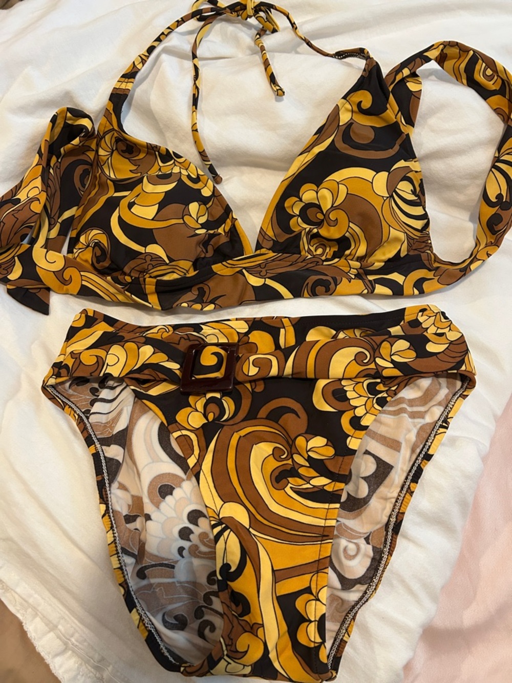 SUNSET Retro Yellow & Brown Swirl Bikini Set SIZE MEDIUM